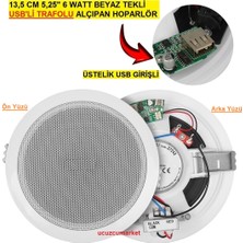 Ucuzcu Market 13,5 cm 5,25'' 6 Watt Beyaz Tekli Usb'li Trafolu Alçıpan Hoparlör ( 1 Adet Fiyatıdır )
