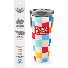 Coral High Çok Renkli Dama Desenli Pipetli ve Direkt Içim Çelik Termos 900 ml 38702