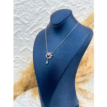 Livora Jewelry 925 Ayar Gümüş Kalp Kesim Pembe Kuvars Taşlı Damla Kadın Kolye – Zirkon Detaylı Özel Tasarım