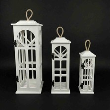 Lüks Dekoratif Ahşap Askılı 3'lü Fener Mumluk