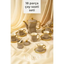 Ucco Diamond 18 Parça Lüks Çay Kahve Seti - Premium Ingiliz Gold Çay Seti, Kahve Fincanı, Sunumluk Kupa