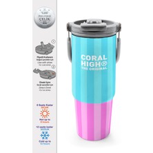 Coral High Renkli Çizgili Desenli Pipetli ve Direkt Içim Çelik Termos 900 ml 38747
