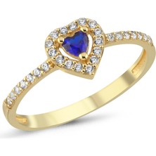 Zeya Kuyumculuk 14 Ayar Altın Mavi Taşlı Kalpli Yüzük