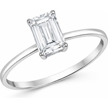 Zeya Kuyumculuk 14 Ayar Beyaz Altın Baget Tektaş Yüzük