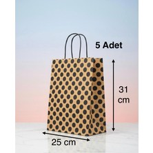 e ERTA Kraft Siyah Puantiyeli Kraft Çanta 25X31 cm -5 Adet- Hediye Poşeti , Hediye Paketi Kraft Kağıt Çanta