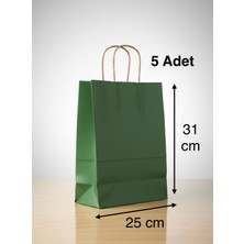 e ERTA Yeşil Renkli Kraft Çanta 25X31 cm -5 Adet- Hediye Poşeti , Hediye Paketi Kraft Kağıt Çanta