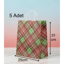 e ERTA Ekose Desenli Kraft Çanta 25X31 cm -5 Adet- Hediye Poşeti , Hediye Paketi Kraft Kağıt Çanta