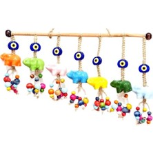 Efe Avm Seramik Yedi Adet Filli Nazar Boncuklu Rengarenk Tahta Boncuklu Kapı, Duvar ve Bahçe Süsü