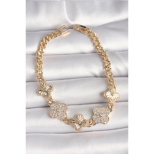 Efe Avm Pirinç Gold Renk Zirkon Taşlı Yonca Model Kadın Bileklik - Lisinya