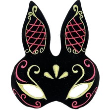 Magicool Siyah Renk Kırmızı Gold Simli Siyah Süet Kaplama Tavşan Maskesi 18X16 cm