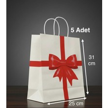 e ERTA Kurdele Desenli Kraft Çanta 25X31 cm 5 Adet Hediye Poşeti , Hediye Paketi , Kraft Kağıt Çanta
