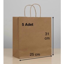 e ERTA Burgu Saplı Kraft Çanta 25X31 cm 5 Adet Hediye Poşeti , Hediye Paketi , Kraft Kağıt Çanta