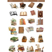 Miray Craft 1 Adet Kitap Temalı Sticker Sayfası (12X17 Cm)Scrapbook, Bullet Journal, Planlayıcı Için