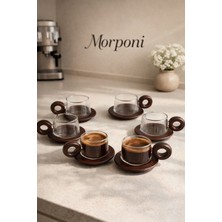 Morponi Borosilikat Cam Akasya Saplı Optik Çizgili Türk Kahvesi Fincanı 90 cc
