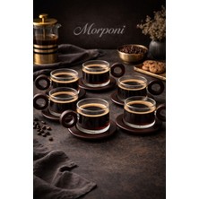 Borosilikat Cam Akasya Saplı Çizgili Tasarmlı ve Akasya Tabaklı Çay Kahve Fincanı 6'LI 250 ml