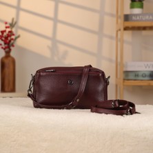 Bordo Renk Deri Çanta 3 Bölmeli - 40125 , Hakiki Deri , Omuz Askılı , Düz Bordo
