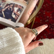 Alice İsstanbul Siyah Çizgili Gold Taşlı Yüzük