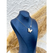 Livora Jewelry 925 Ayar Gümüş Gold Renk Sedefli Kelebek Kadın Kolye – Inci Detaylı Özel Tasarım