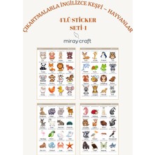 Miray Craft 4 Sayfa Çıkartmalarla Ingilizce Keşfi – Hayvanlar Temalı Eğitici Sticker Seti (12×17 Cm)
