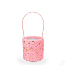 Süsle Bebek ve Parti Hortum Saplı Kalpli Pembe Pelüş Kutu Küçük Boy - 12 cm