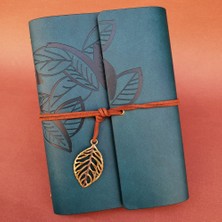 Deri Yaprak Desenli Petrol Mavisi Defter