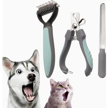 Hype Store Kanji Premium Pet Bakım Seti – Kedi Köpek Tırnak Makası, Tırnak Törpüsü ve Çift Taraflı Tüy Açıcı Ta