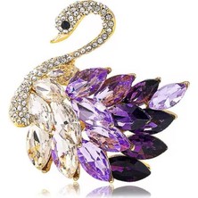 Rachel Silver Mor Zirkon Taşlı Altın Renk Kuğu Broş