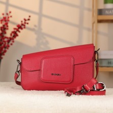 Kırmızı Renk Çift Bölmeli Deri Çanta - 40414 , Hakiki Deri , Omuz Askılı