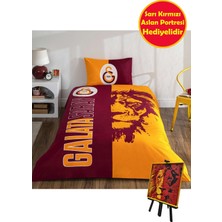 Taç Lisanslı Galatasaray Şanlı Aslan Tek Kişilik Nevresim Takımı Mini 3D Portre Hediyeli