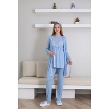 Erdeniz Tekstil Doğum Öncesi ve Sonrası Kullanıma Uygun Hamile Lohusa Pijama/sabahlık Takımı-3 Parça