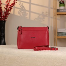 Kırmızı Renk Hakiki Deri Çanta - 40312 , Bayan Çanta , Omuz Askılı , Çok Gözlü