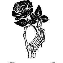 Airbrush Tattoo Iskelet ve Gül Yapışkanlı Stencil Süsleme ve Boyama Kalıbı