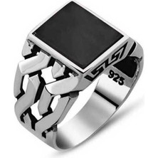 Fumeyabi Gümüş Siyah Taşlı Erkek Yüzük