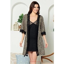 Kadın Leopar Desen Sabahlık Takım