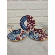 Konyax Türk Kahve Seti 6 Kişilik Çift Desenli Olıvıa