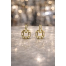 Nora Vıp 14K Geometrik Taşlı Altın Küpe Gold