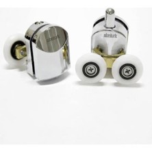 abnturk 2 Adet ( 1 Alt - 1 Üst ) Süper Kromajlı Duşakabin Tekerleği Cam Kabin Tekeri Rulman Çift Tekerli