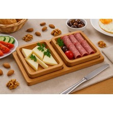 Braventa Collection Saban Doğal Ahşap Çerezlik ve Kahvaltılık – Tepsili 2 Kaseli Sunum Tabağı T34