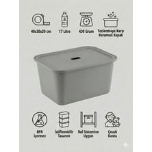 Yabilmo Kapaklı Çok Amaçlı Gri Saklama Kutusu – Oyuncak ve Eşya Düzenleyici Organizer 17 Lt - 40X30X20 cm
