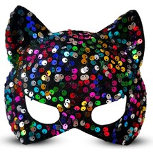 Magicool Siyah Kadife Kumaş Üzerine Rengarenk Payetli Pullu Parti Maskesi 16X14 cm