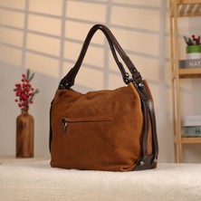 Kahve Renk / Süet Deri Çanta - 40111 , Orijinal Deri , Bayan Çanta , Iç ve Dış Cepli