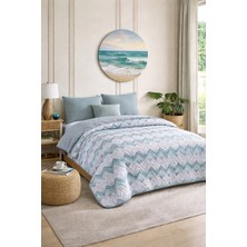 Lila Moon Mint Renkli Çift Kişilik Desenli Kapitone Pike Yatak Örtüsü Takımı (Pike+2 Yastık Kılıfı)