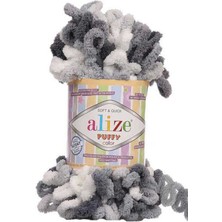 Alize Puffy Color (5 Adet) 5925 Siyah-Beyaz-Gri Renkli El Örgü Ipliği
