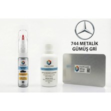 Colorguard Mercedes-Benz 744 Metalik Gümüş Gri Rötuş Seti - 2 Si 1 Arada Iğne ve Fırça Uçlu Şişe, Solüsyon ve Rötuş Çeliği