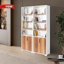 EVMO Home 8201 Kitaplık , 4 Kapaklı , 12 Bölmeli , 10 Raflı (Metal Kulplu), Söğüt - Beyaz