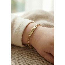 Fiyonk Kuyumculuk 14 Ayar Altın Doch Zincirli Dikdörtgen Plaka Bebek Çocuk Künyesi