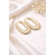 Nora Vıp 14 K Altın Renk Dokulu Oval Halka Küpe Gold