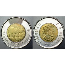 Banknoting Kanada 2 Dolar 2015 Kraliçe Elizabeth. Bimetal 28 Mm.