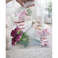 Sabır Çiçek ve Aksesuar Dünyanın En Güzel Annesine Yazılı Dekoratif Solmayan Yapay Pembe Çiçek Aranjmanı