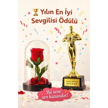 Kesene Sevgililer Gününe Romantik Hediye Yılın En Iyi Sevgilisi Oscar Biblo ve Işıklı Mika Fanus Gül Seti